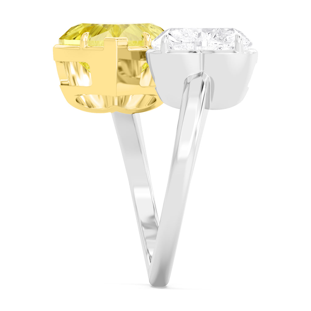 8.00ct Toi Et Moi Heart Yellow and White Lab Grown Diamond Exceptional Ring