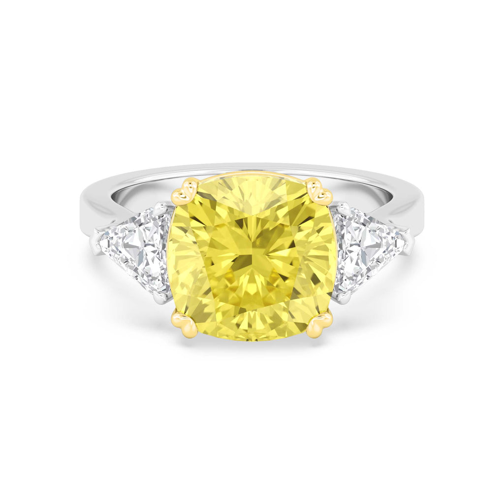8.11ctw Yellow Cushion and Trillion cut Lab Grown Diamond Exceptional Trilogy Engagement Ring