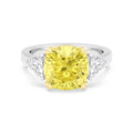 8.11ctw Yellow Cushion and Trillion cut Lab Grown Diamond Exceptional Trilogy Engagement Ring