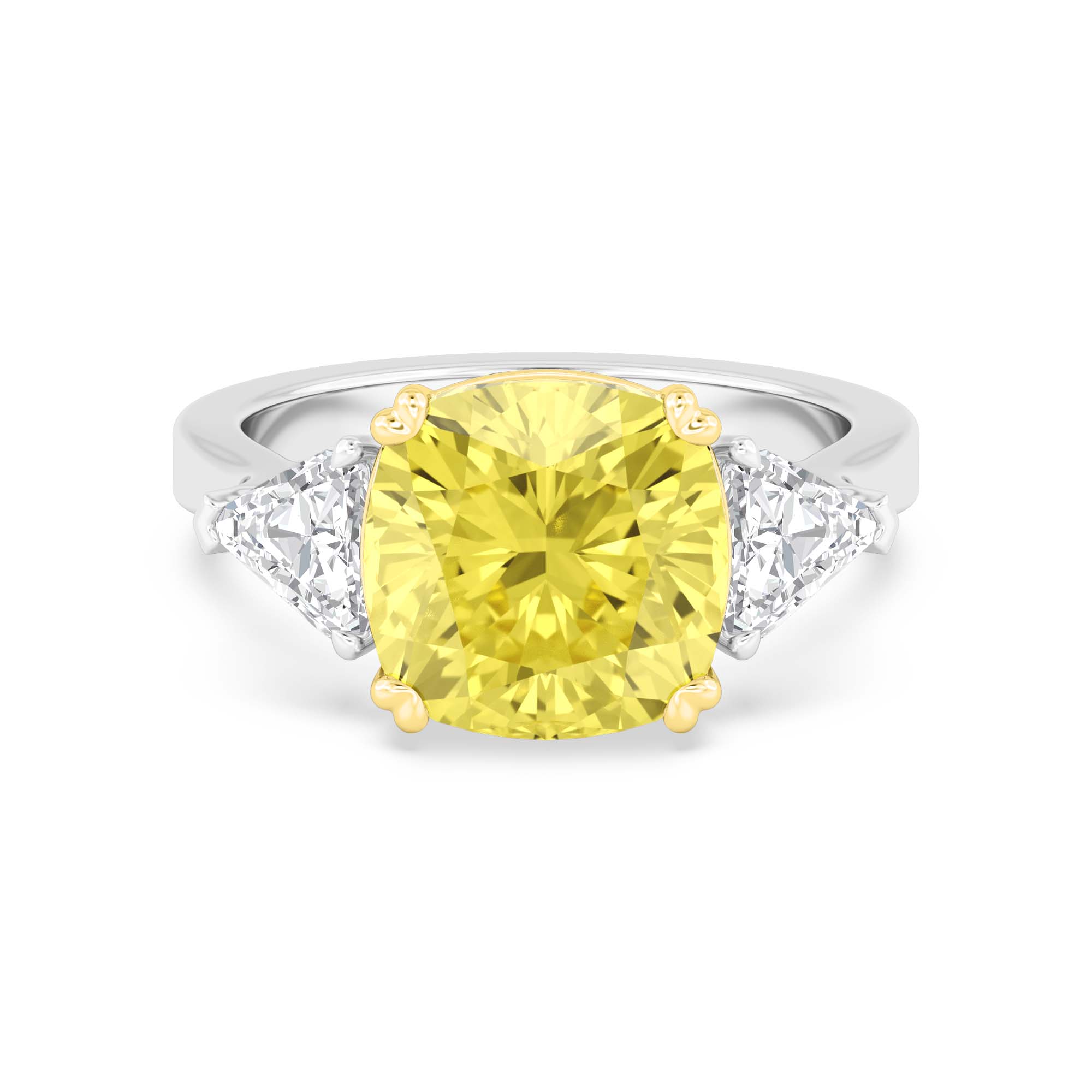 8.11ctw Yellow Cushion and Trillion cut Lab Grown Diamond Exceptional Trilogy Engagement Ring