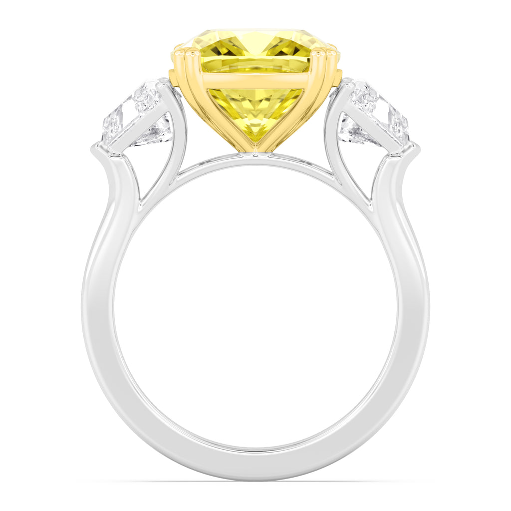 8.11ctw Yellow Cushion and Trillion cut Lab Grown Diamond Exceptional Trilogy Engagement Ring