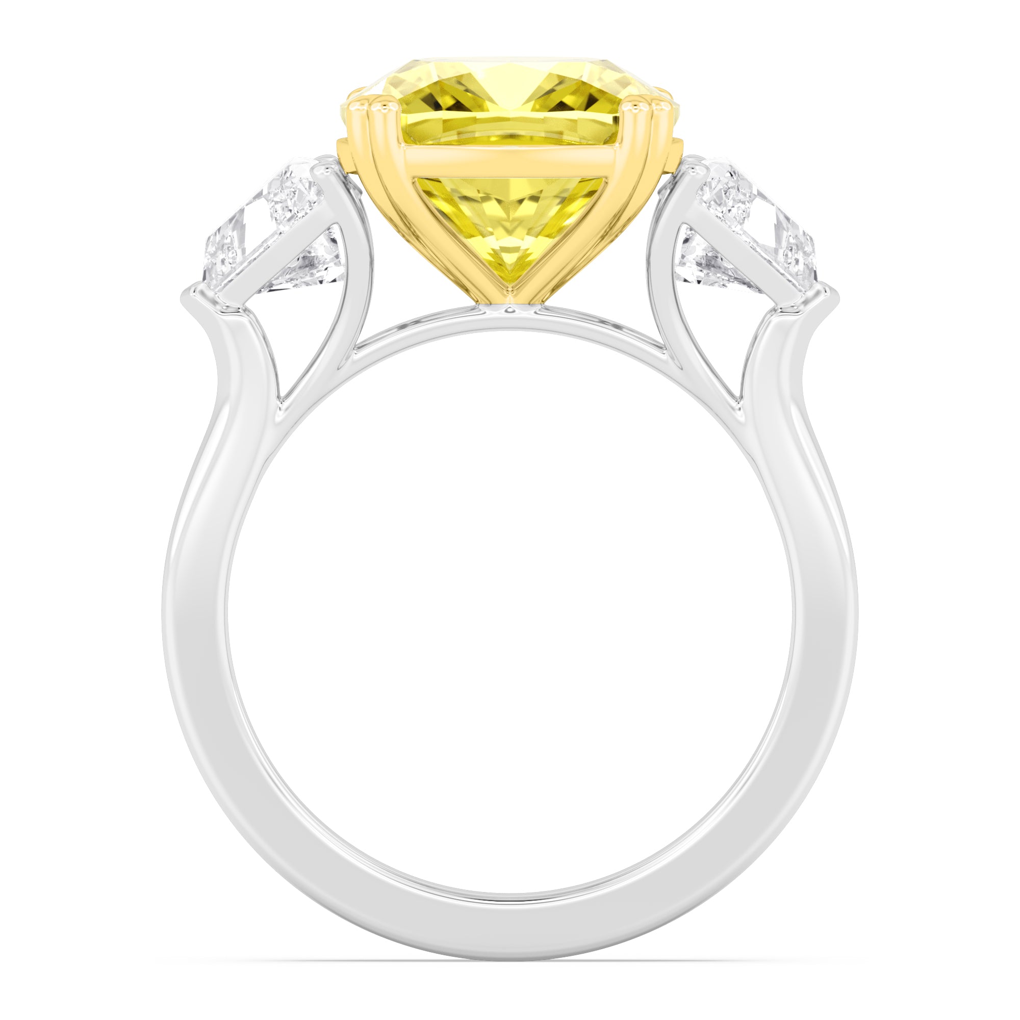 8.11ctw Yellow Cushion and Trillion cut Lab Grown Diamond Exceptional Trilogy Engagement Ring