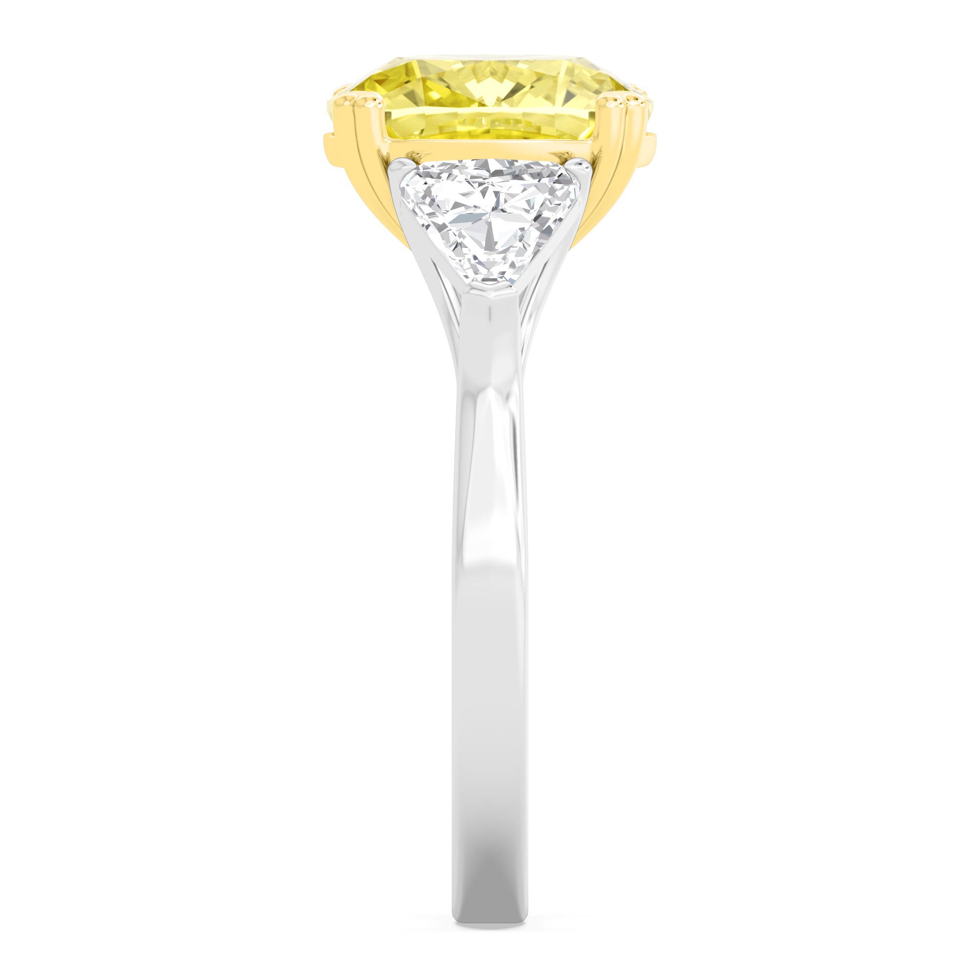 8.11ctw Yellow Cushion and Trillion cut Lab Grown Diamond Exceptional Trilogy Engagement Ring