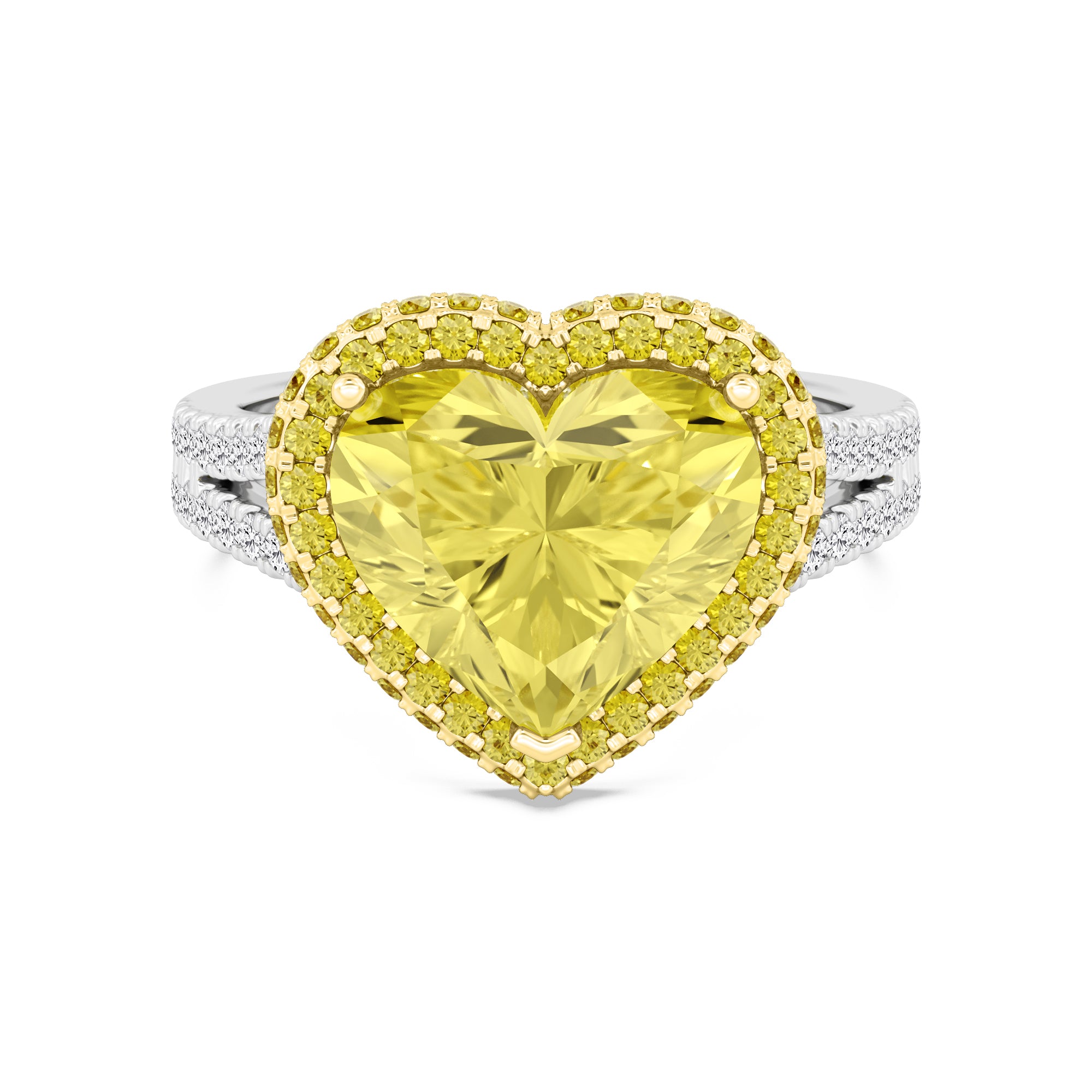 7.11ctw Yellow Heart Lab Grown Diamond Exceptional Halo Engagement Ring