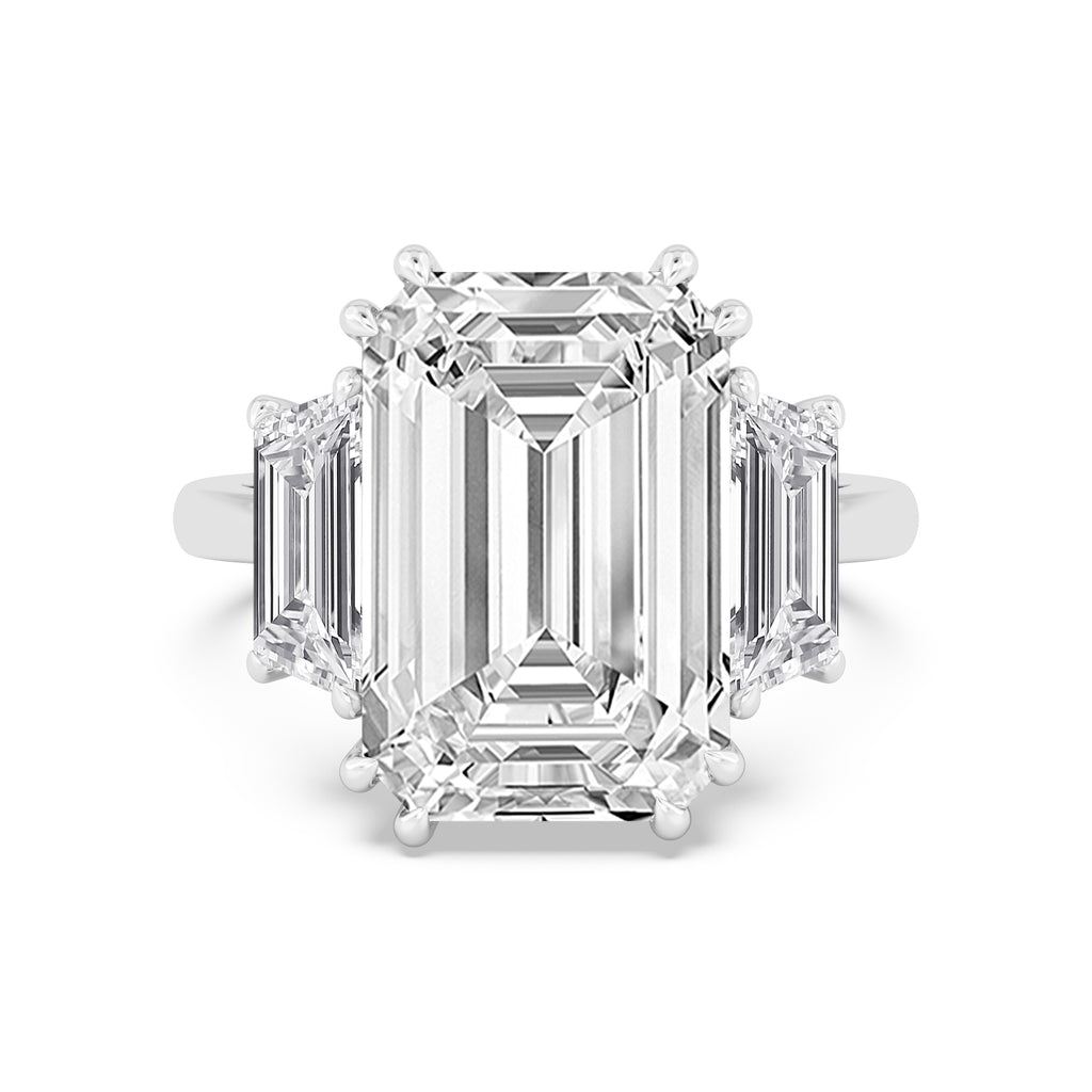 11.45ctw Emerald cut Trapezoid Accent Lab Grown Diamond Exceptional Trilogy Engagement Ring