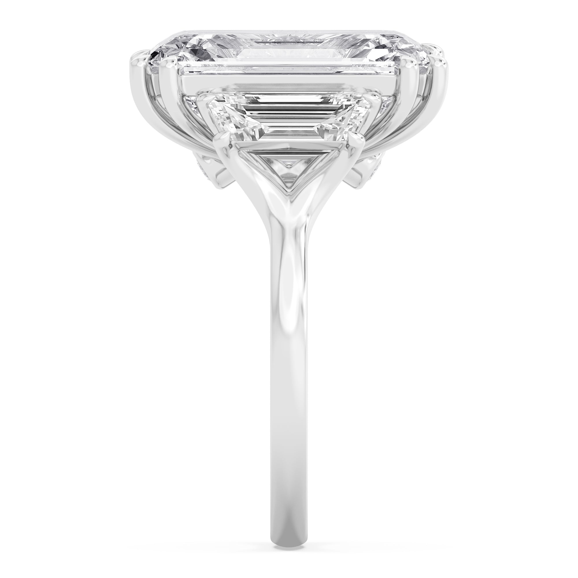 11.45ctw Emerald cut Trapezoid Accent Lab Grown Diamond Exceptional Trilogy Engagement Ring