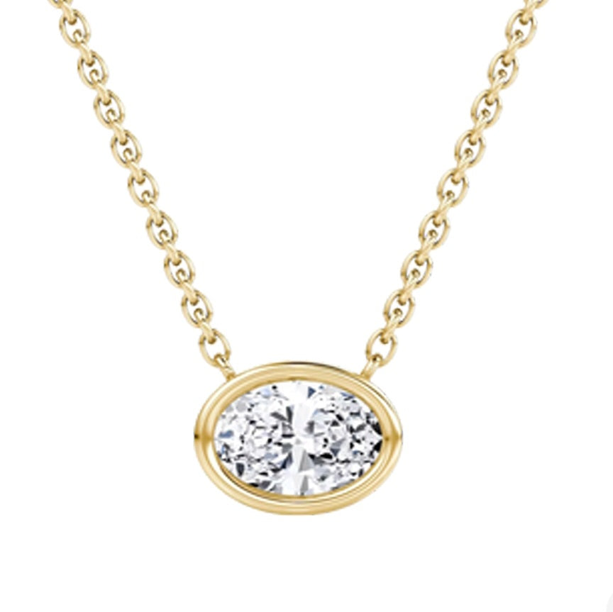 1.00ct Oval Lab Grown Diamond Bezel Solitaire Necklace in 14k Gold