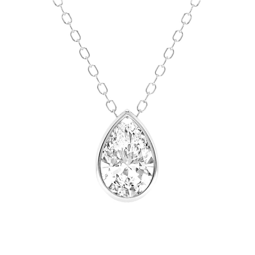 1.00ct Pear cut Lab Grown Diamond Bezel Solitaire Necklace in 14k Gold