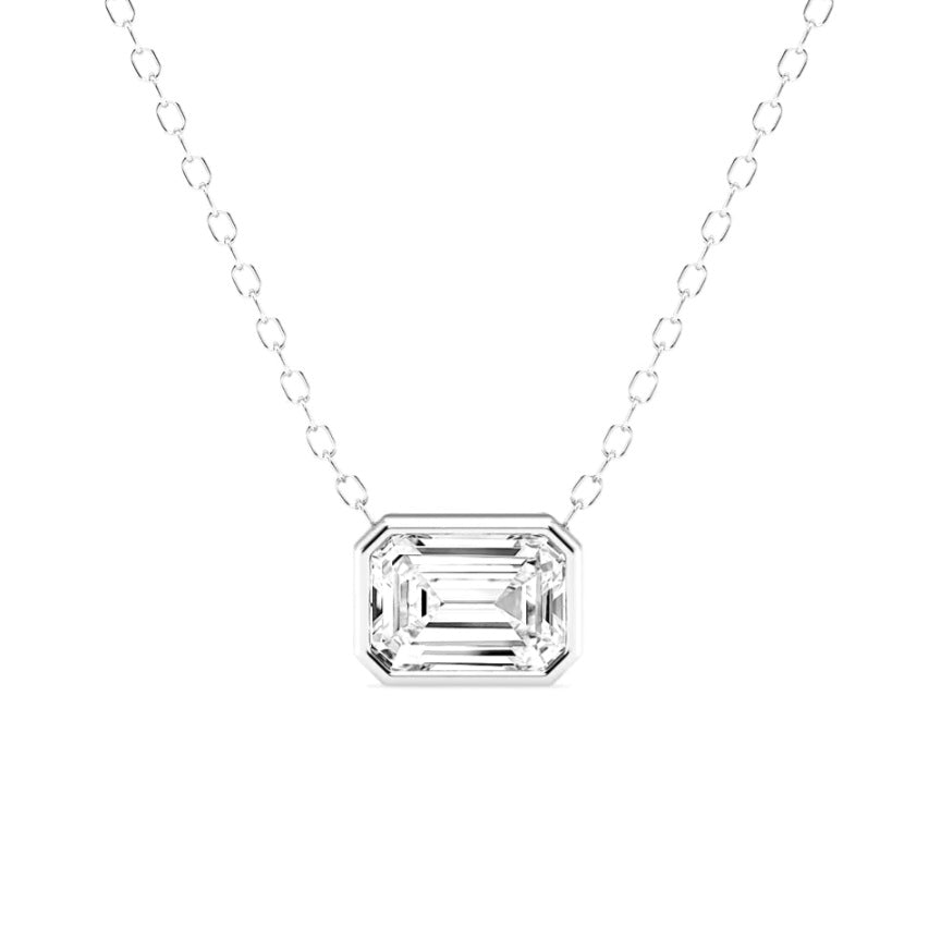 1.00ct Emerald cut Lab Grown Diamond Bezel Solitaire Necklace in 14k Gold