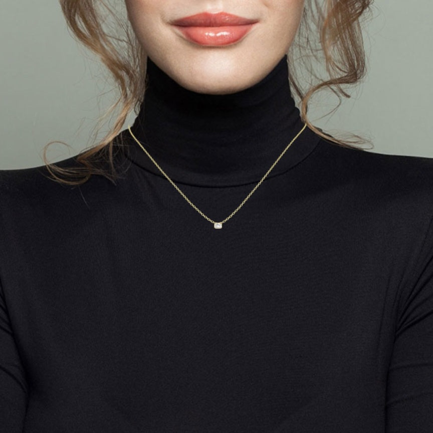 0.50ct Emerald cut Lab Grown Diamond Bezel Solitaire Necklace in 14k Gold