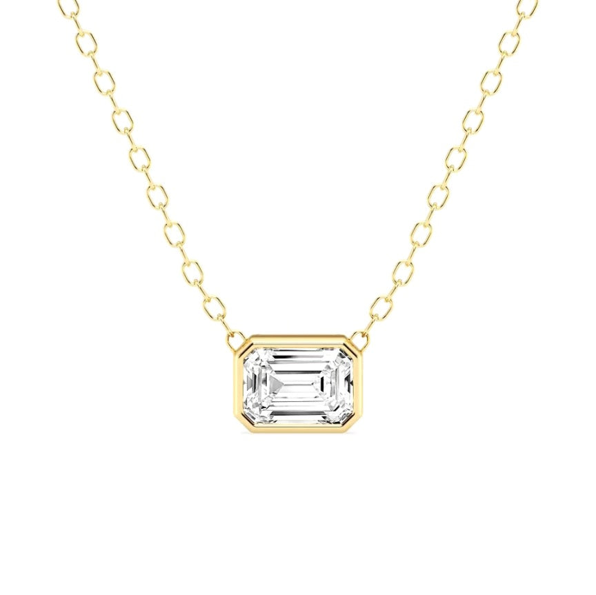 0.50ct Emerald cut Lab Grown Diamond Bezel Solitaire Necklace in 14k Gold