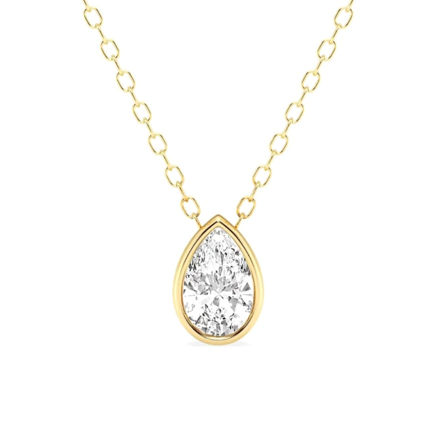 0.50ct Lab Grown Diamond Pear Bezel Solitaire Necklace in 14k Gold