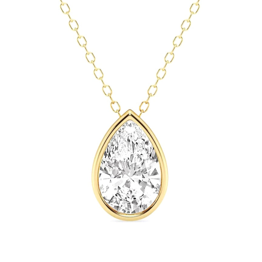 2.00ct Lab Grown Diamond Bezel Pear Solitaire Necklace in 14k Gold