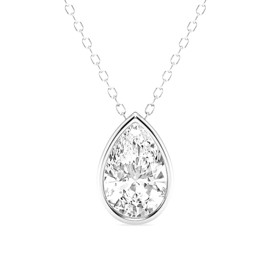 2.00ct Lab Grown Diamond Bezel Pear Solitaire Necklace in 14k Gold