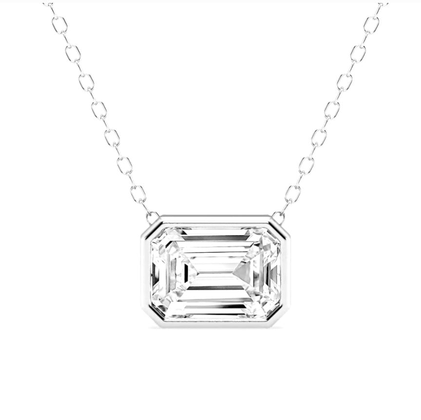 2.00ct Lab Grown Diamond Bezel Emerald cut Solitaire Necklace in 14k Gold
