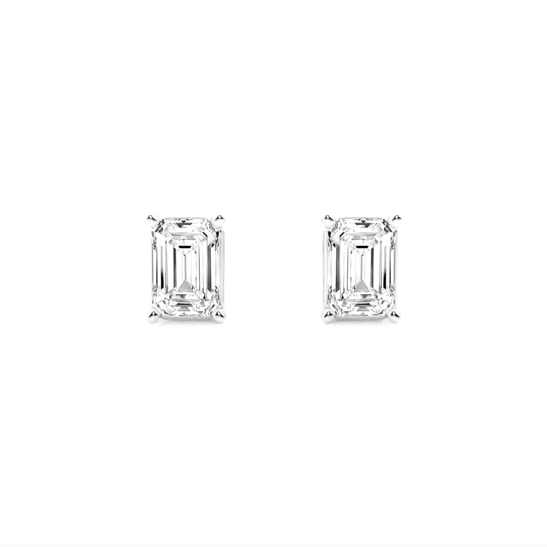 2.00ct Lab Grown Diamond Emerald cut Basket Style Earrings in 14k Gold