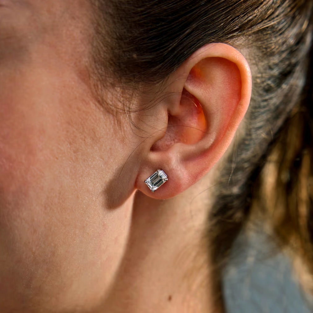 2.00ct Lab Grown Diamond Emerald cut Basket Style Earrings in 14k Gold