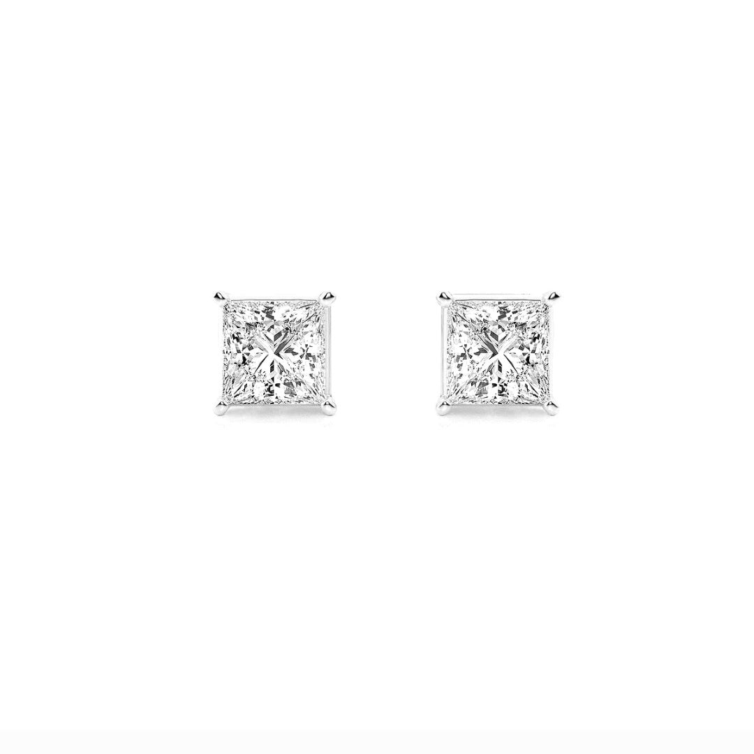 1.50ct Lab Grown Diamond Princess cut Basket Style Earrings in 14k Gold