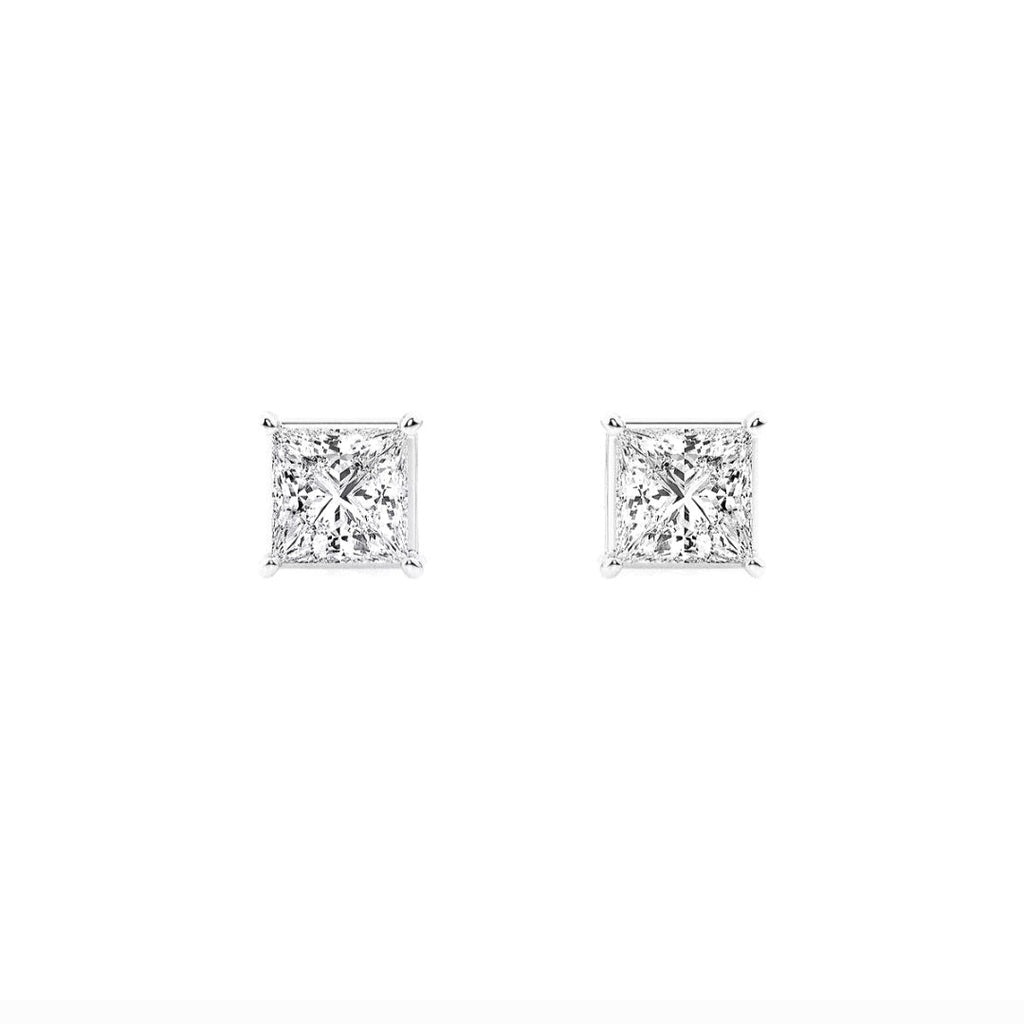 1.00ct Lab Grown Diamond Princess cut Basket Style Earrings in 14k Gold