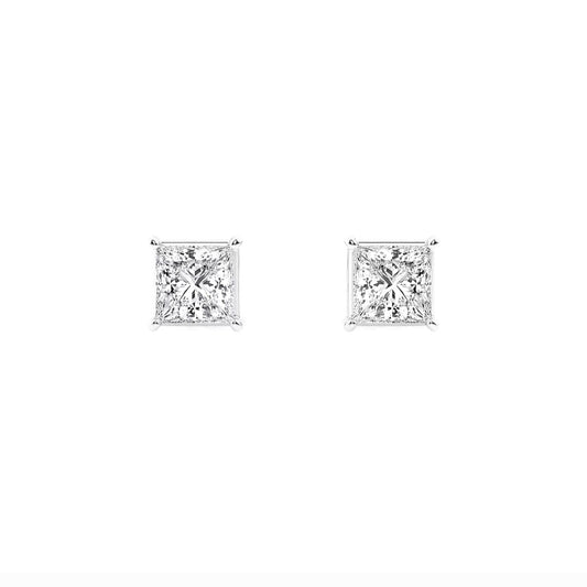 1.00ct Lab Grown Diamond Princess cut Basket Style Earrings in 14k Gold