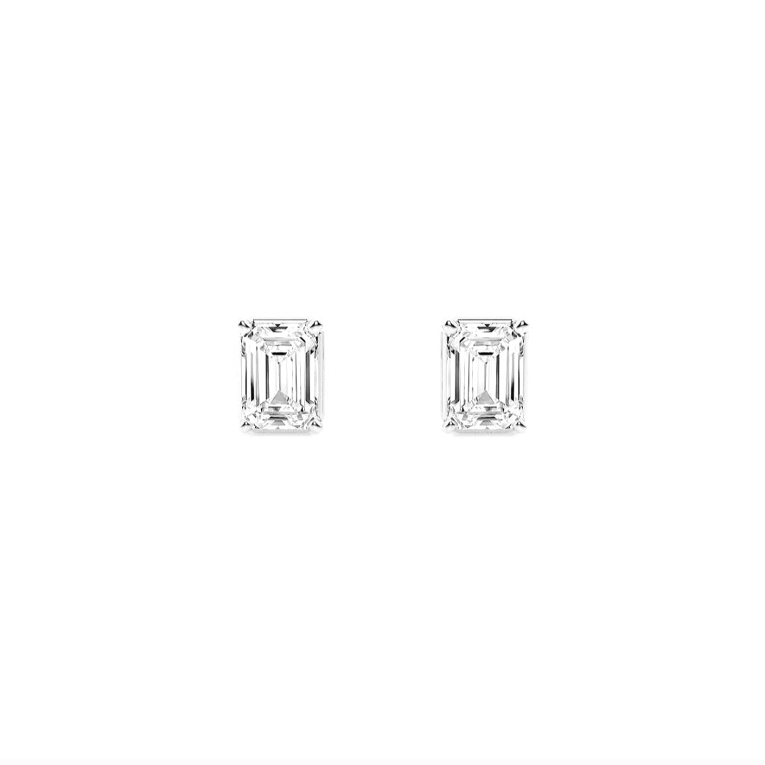 1.00ct Lab Grown Diamond Emerald cut Basket Style Earrings in 14k Gold