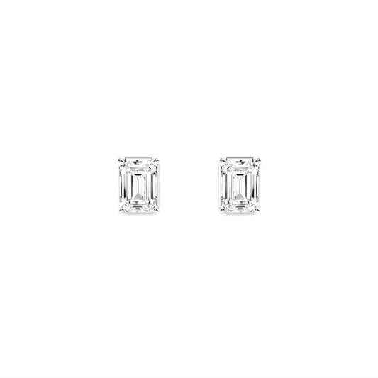 1.00ct Lab Grown Diamond Emerald cut Basket Style Earrings in 14k Gold