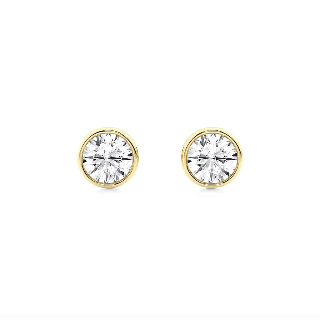 1.00ct Lab Grown Diamond Round cut Bezel Set Earrings in 14k Gold