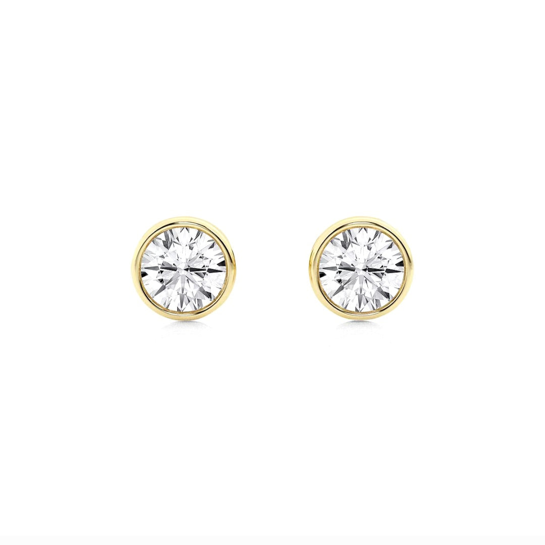 1.00ct Lab Grown Diamond Round cut Bezel Set Earrings in 14k Gold