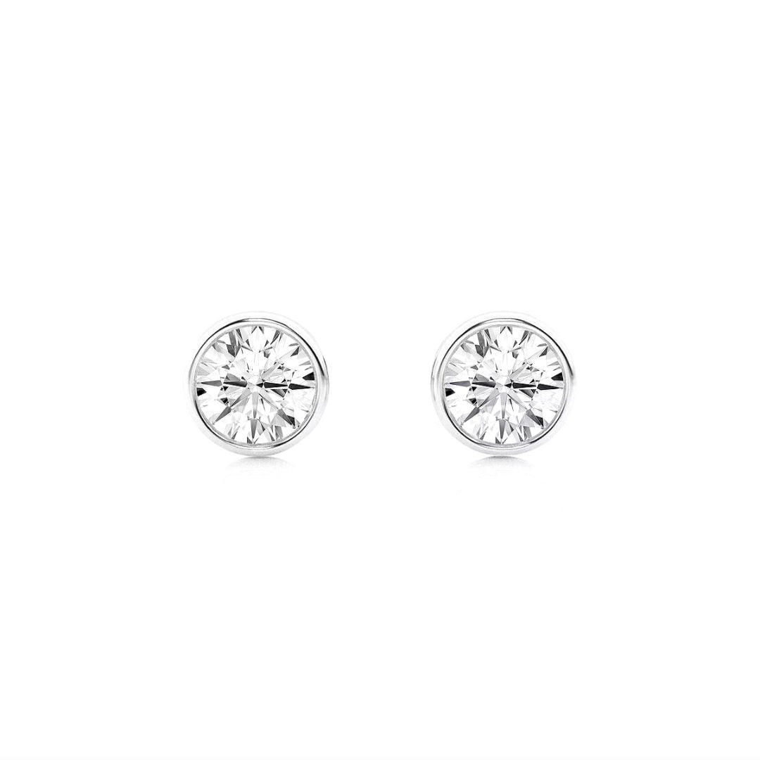 1.00ct Lab Grown Diamond Round cut Bezel Set Earrings in 14k Gold