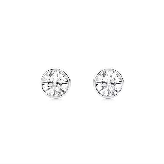 1.00ct Lab Grown Diamond Round cut Bezel Set Earrings in 14k Gold