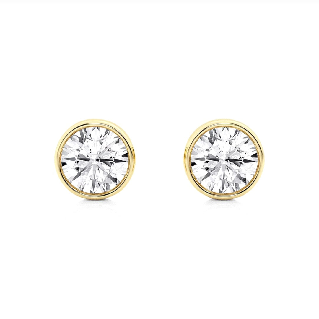 2.00ct Lab Grown Diamond Round cut Bezel Set Earrings in 14k Gold