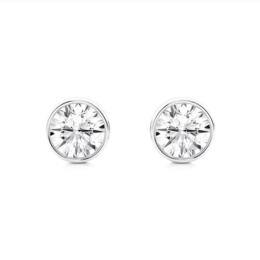 2.00ct Lab Grown Diamond Round cut Bezel Set Earrings in 14k Gold