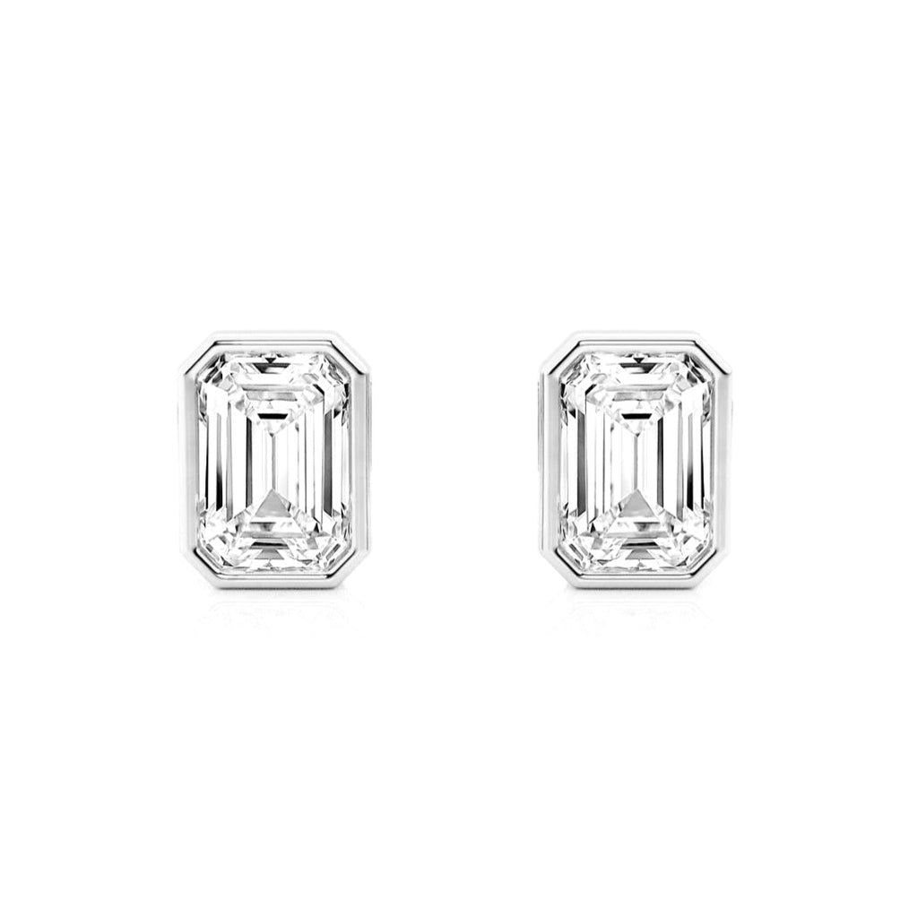 2.00ct Lab Grown Diamond Emerald cut Bezel Set Earrings in 14k Gold