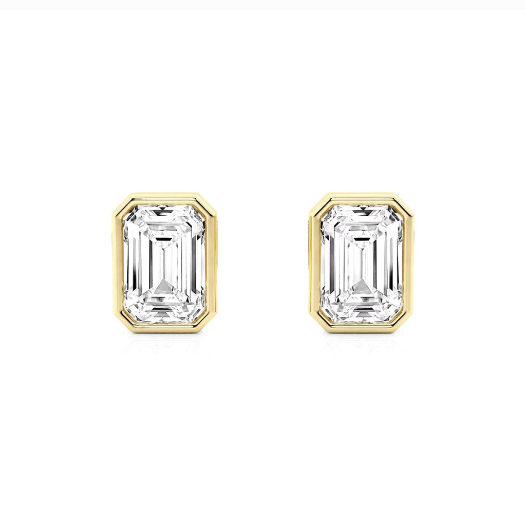 2.00ct Lab Grown Diamond Emerald cut Bezel Set Earrings in 14k Gold