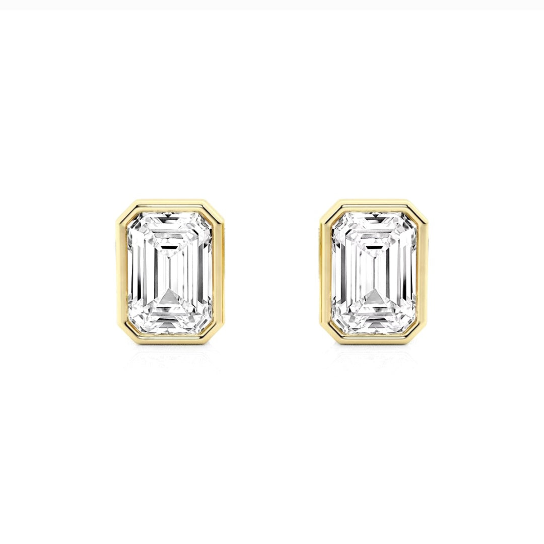 2.00ct Lab Grown Diamond Emerald cut Bezel Set Earrings in 14k Gold
