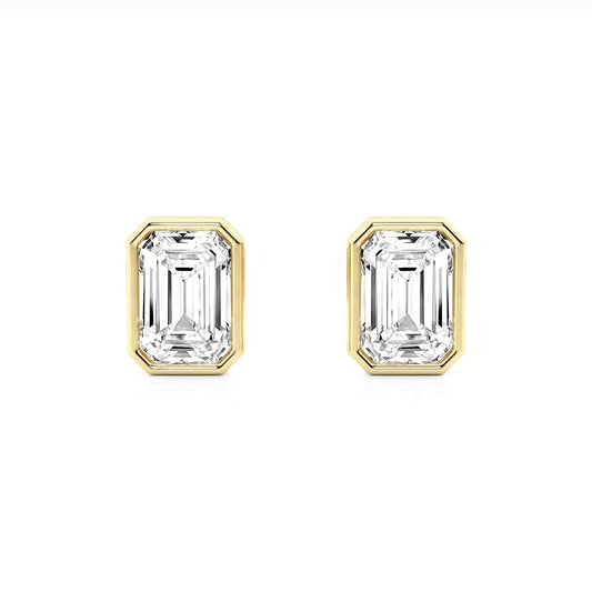 2.00ct Lab Grown Diamond Emerald cut Bezel Set Earrings in 14k Gold