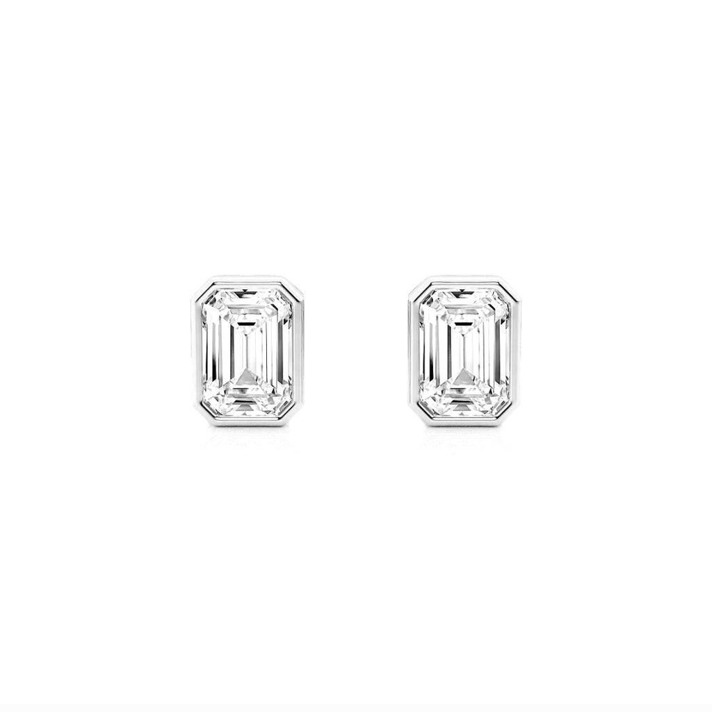 1.00ct Lab Grown Diamond Emerald cut Bezel Set Earrings in 14k Gold