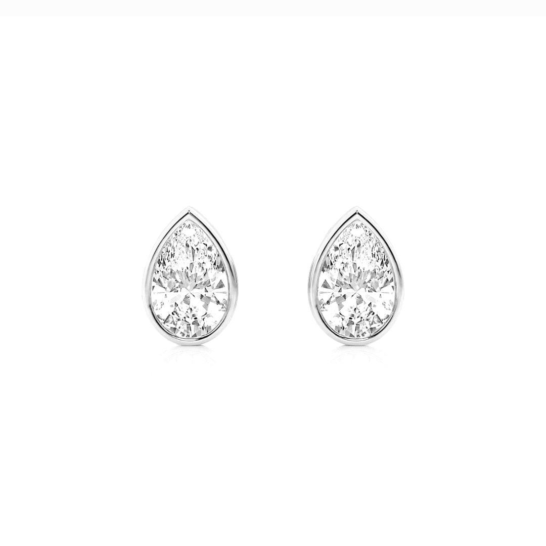 1.00ct Lab Grown Diamond Pear cut Bezel Set Earrings in 14k Gold