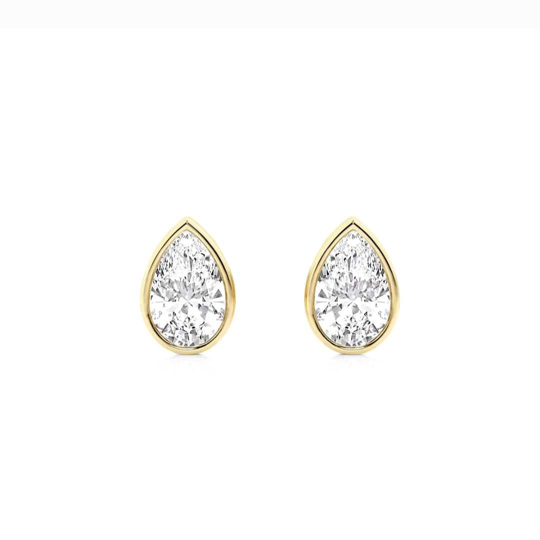 1.00ct Lab Grown Diamond Pear cut Bezel Set Earrings in 14k Gold