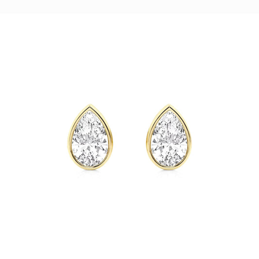 1.00ct Lab Grown Diamond Pear cut Bezel Set Earrings in 14k Gold