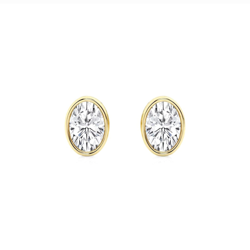 1.00ct Lab Grown Diamond Oval cut Bezel Set Earrings in 14k Gold