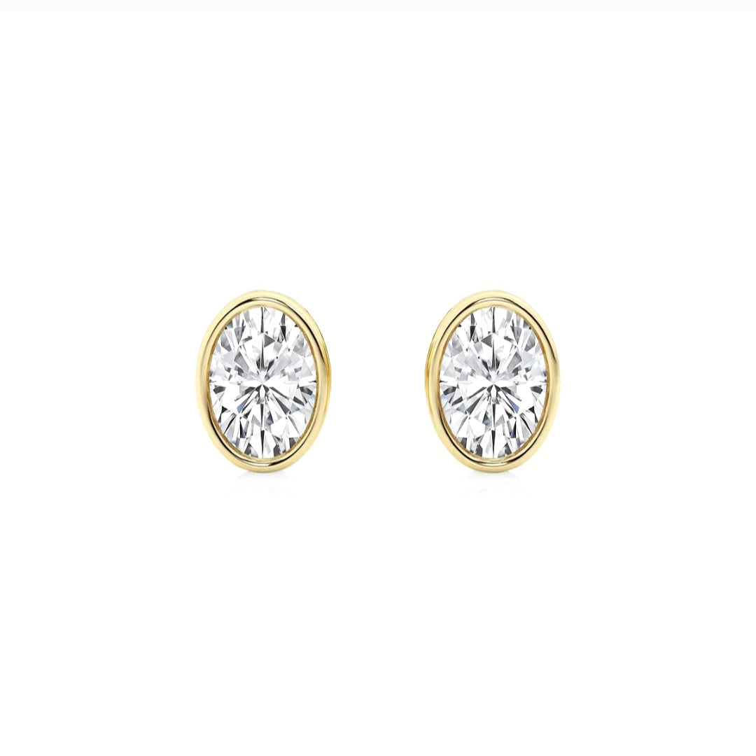 1.00ct Lab Grown Diamond Oval cut Bezel Set Earrings in 14k Gold