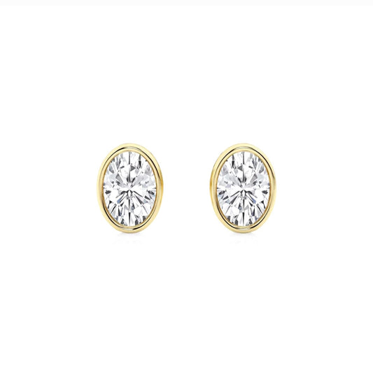 1.00ct Lab Grown Diamond Oval cut Bezel Set Earrings in 14k Gold