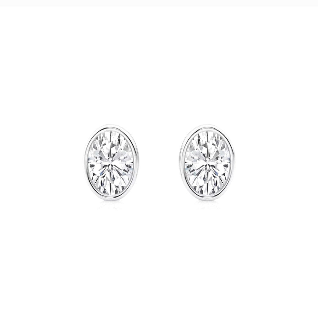 1.00ct Lab Grown Diamond Oval cut Bezel Set Earrings in 14k Gold