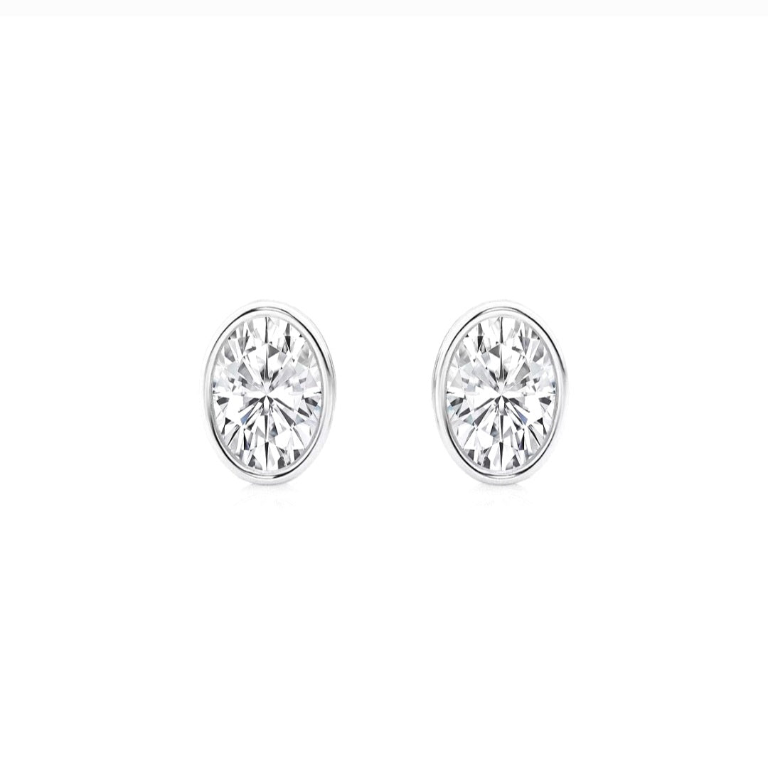 1.00ct Lab Grown Diamond Oval cut Bezel Set Earrings in 14k Gold