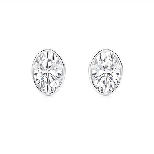 2.00ct Lab Grown Diamond Oval cut Bezel Set Earrings in 14k Gold