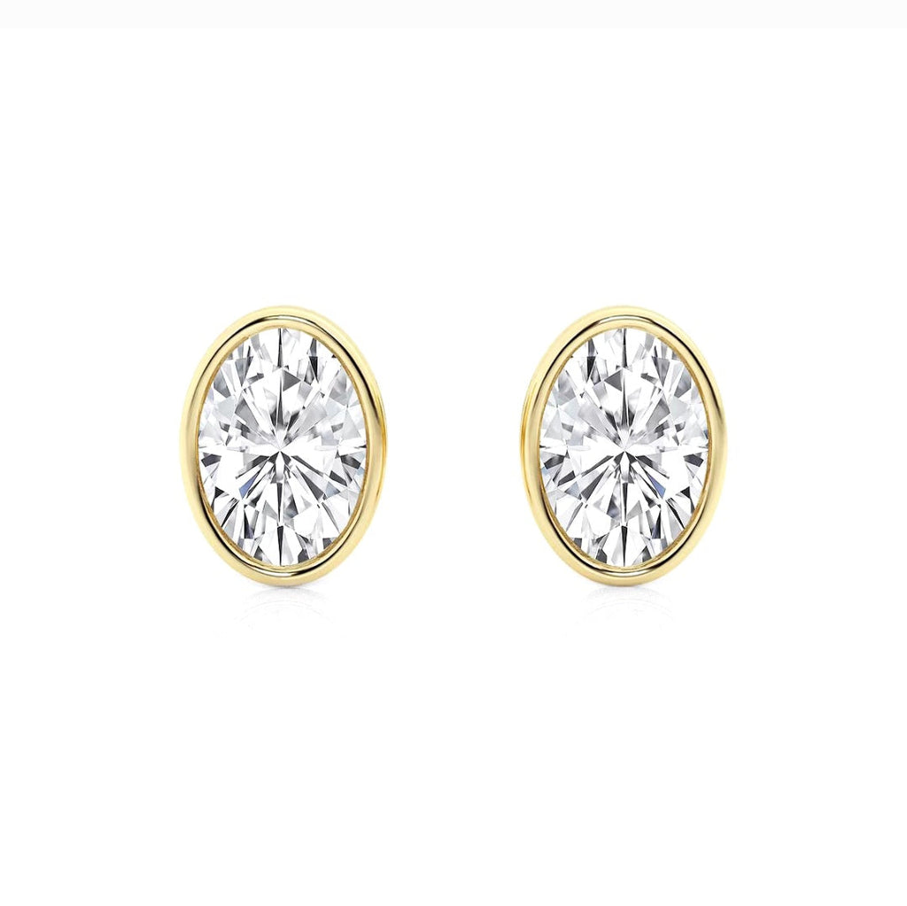 2.00ct Lab Grown Diamond Oval cut Bezel Set Earrings in 14k Gold