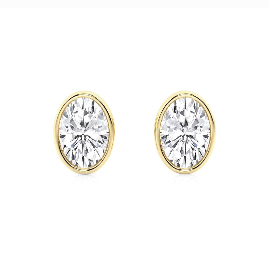 2.00ct Lab Grown Diamond Oval cut Bezel Set Earrings in 14k Gold