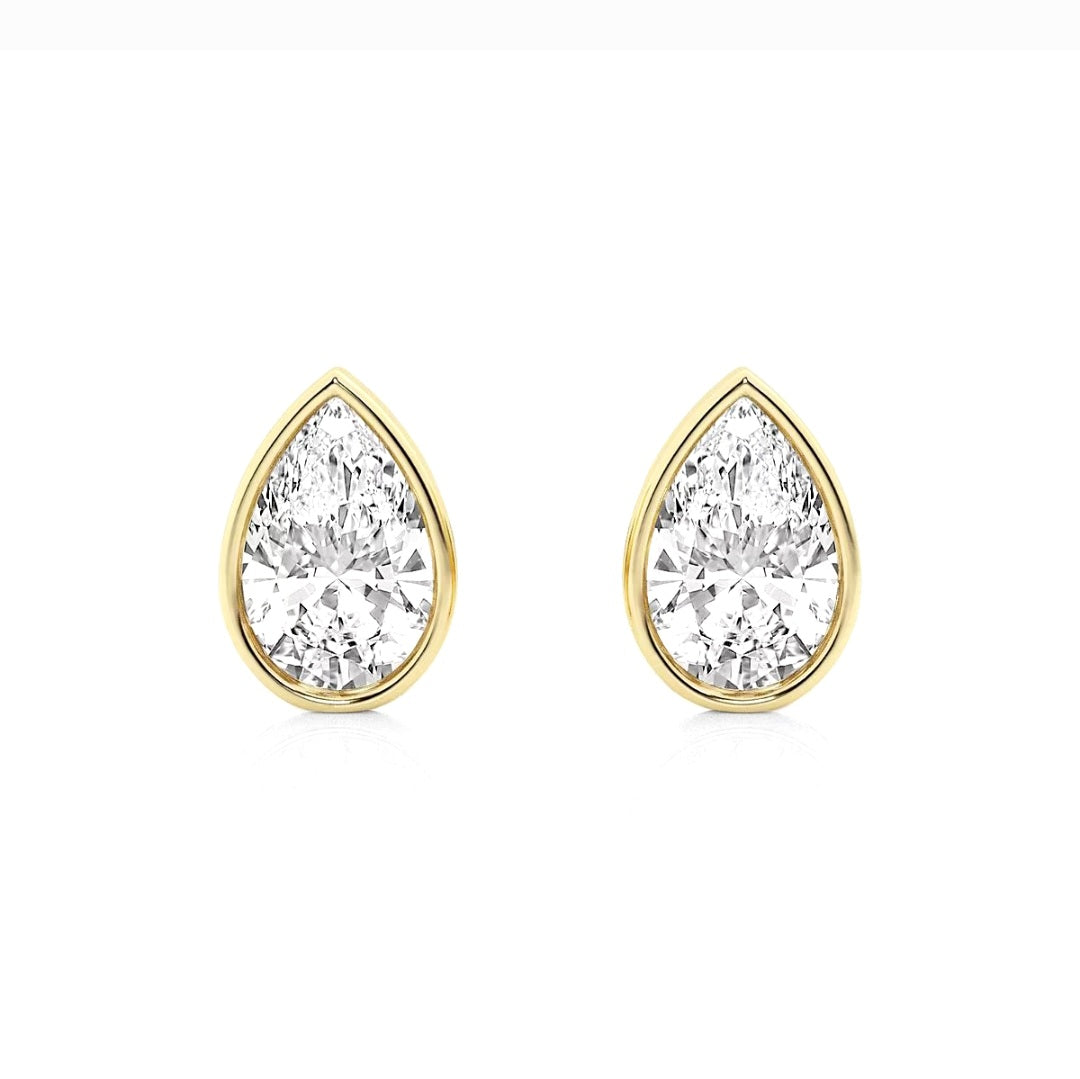 2.00ct Lab Grown Diamond Pear cut Bezel Set Earrings in 14k Gold