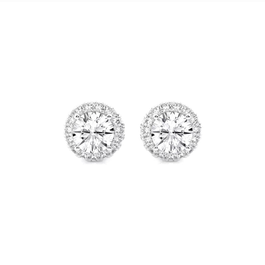 1.00ct Lab Grown Diamond Round Halo Earrings in 14k Gold